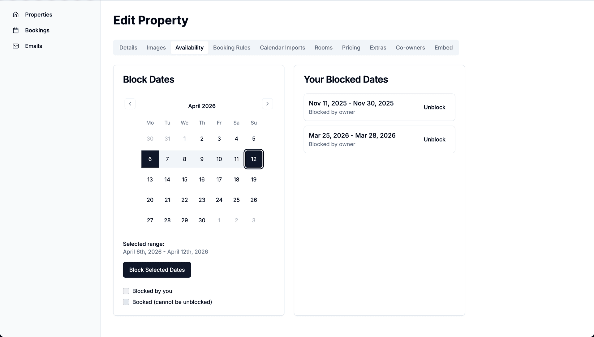 Calendar management interface