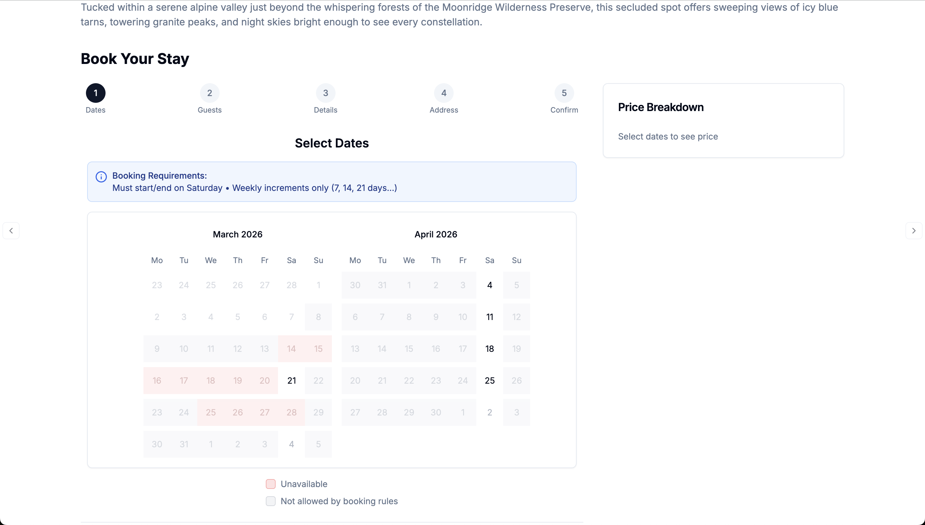 Booking widget guest interface