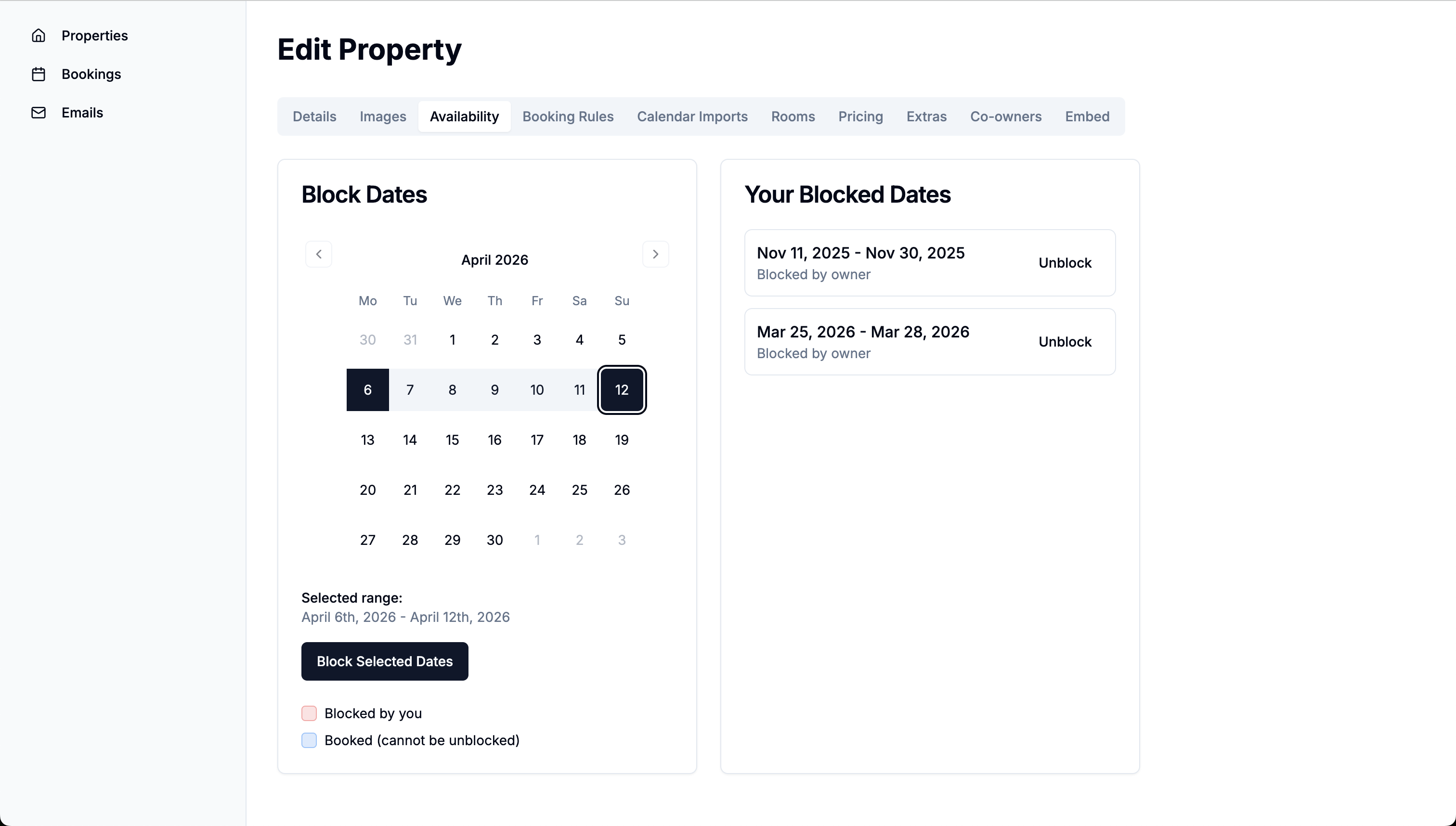 Calendar management interface